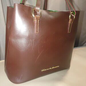 Dooney Bourke Brown Leather Tote Bag With Green Interior Gold Hardware